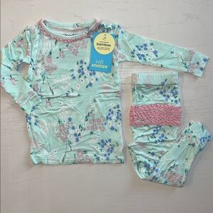 Rufflebutts Bamboo Mint Floral Ruffle Kids Pajama Set 12-18 months 2T 3T 4T